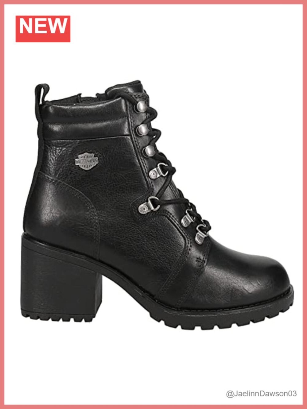 Women's Mid-Calf Lace-Up Motorcycle Boots Leather Stacked Heel